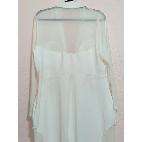 Curvy Sense Blazer Bodycon Dress Womens 2XL Ivory Sheer Mesh Cutout Zip Sexy - Picture 11 of 14